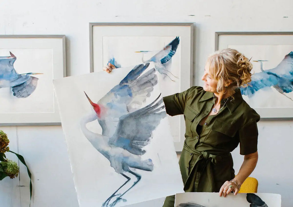 Holly Wach displays her original bird watercolor art paintings