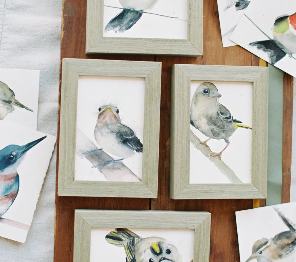 Holly Wach 'Little Wonders' whimsical bird watercolor prints