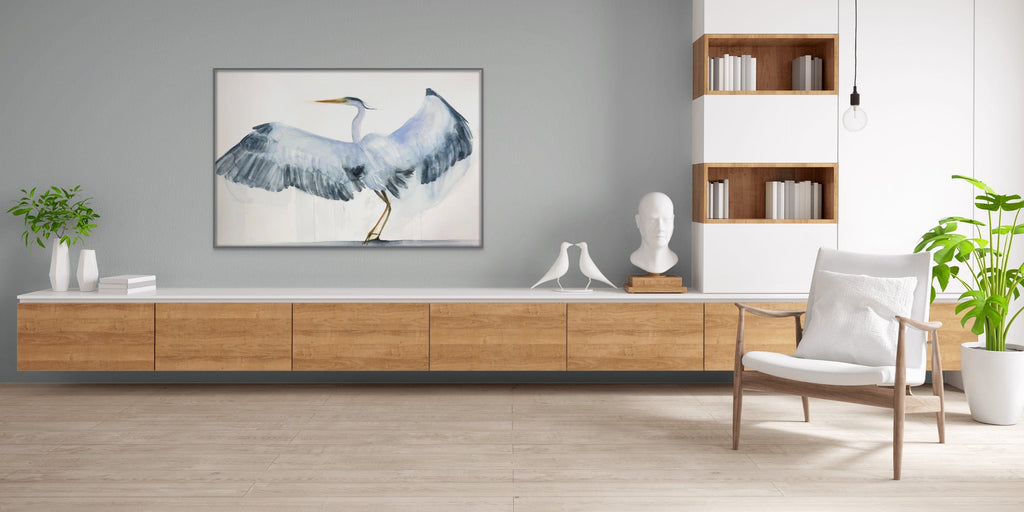 Holly Wach's original great blue heron bird watercolor art