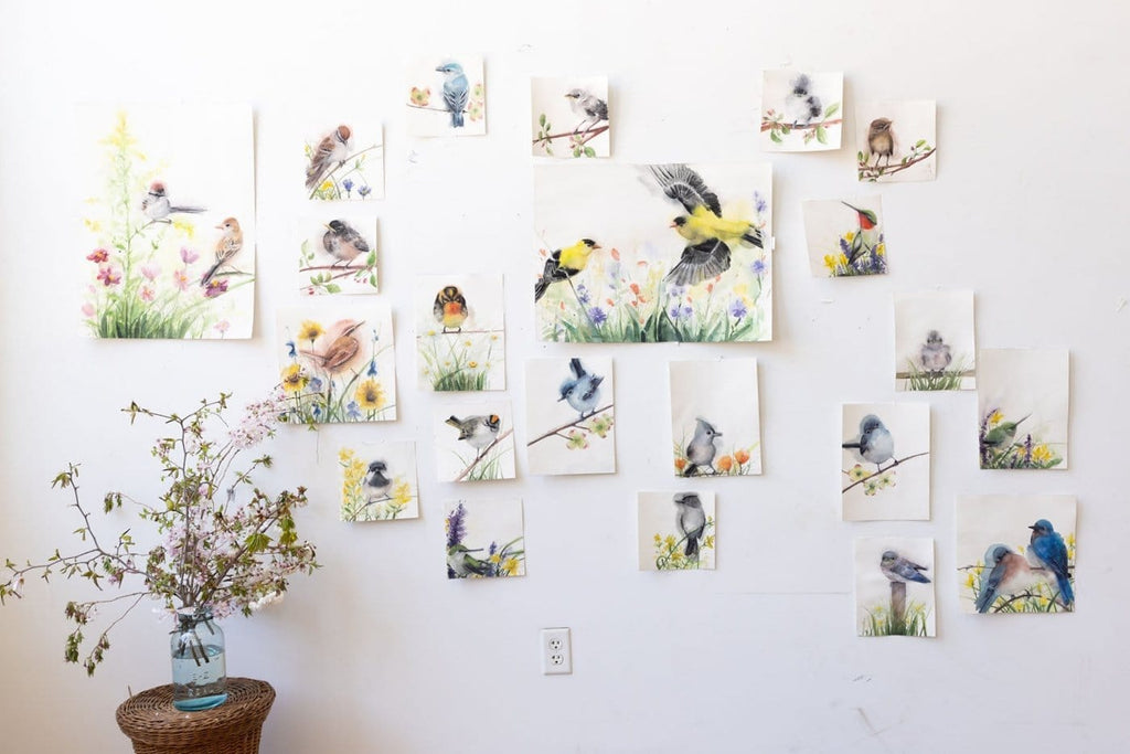 Holly Wach's paintings of original watercolor birds