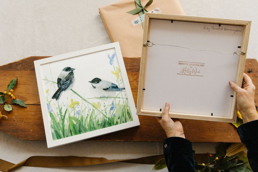 Holly Wach personally stamps all songbird watercolor prints