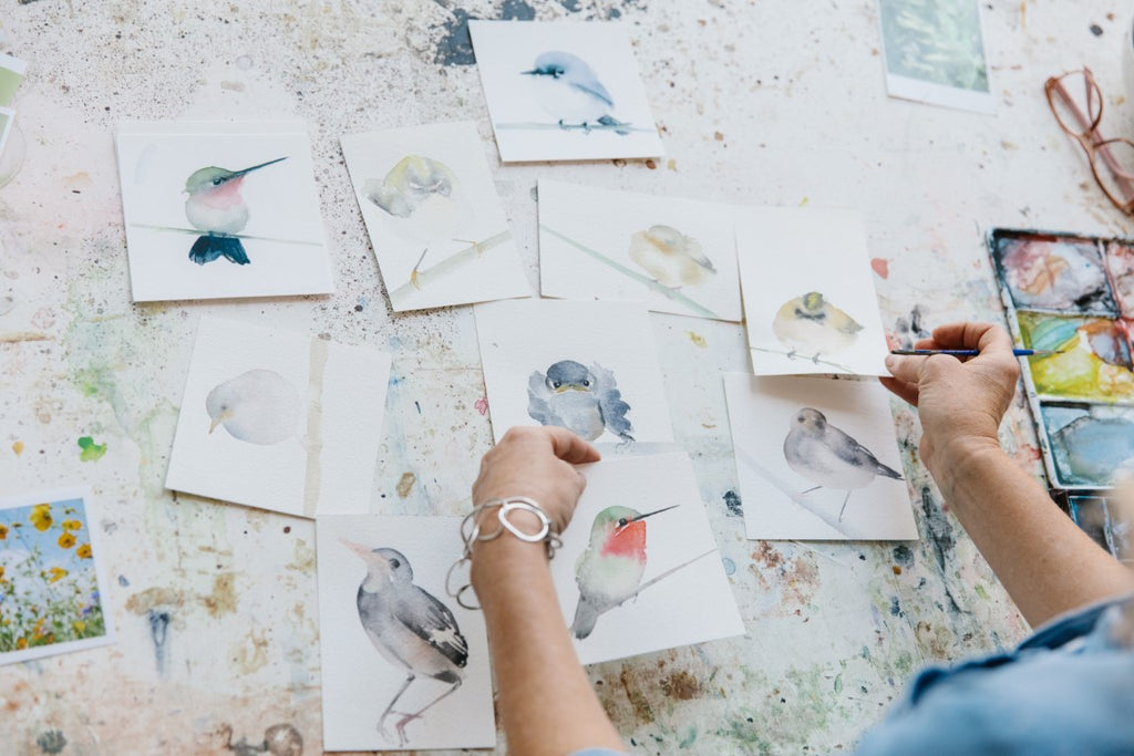 Holly Wach paints 'Little Wonders' baby bird watercolor prints art 