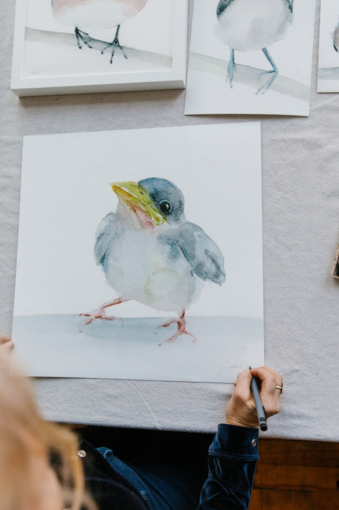 Holly Wach signs 'Little Wonders' baby bird watercolor prints art