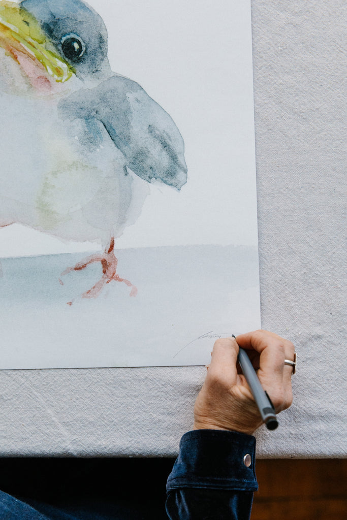 Holly Wach signs 'Little Wonders' baby bird watercolor prints art