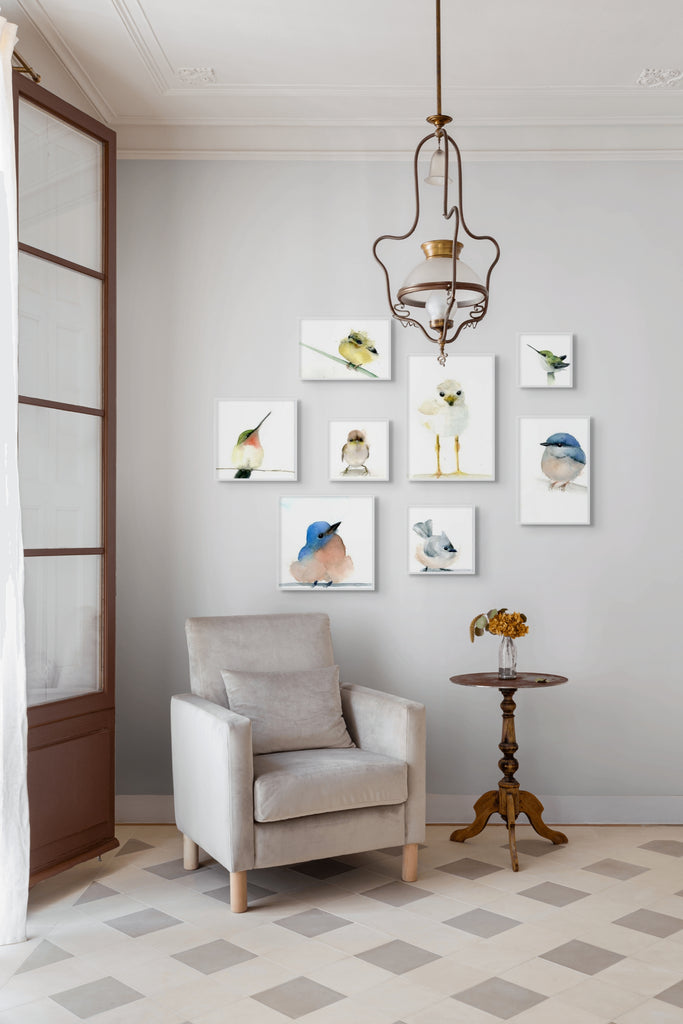 Holly Wach 'Little Wonders' baby bird watercolor prints art gallery wall