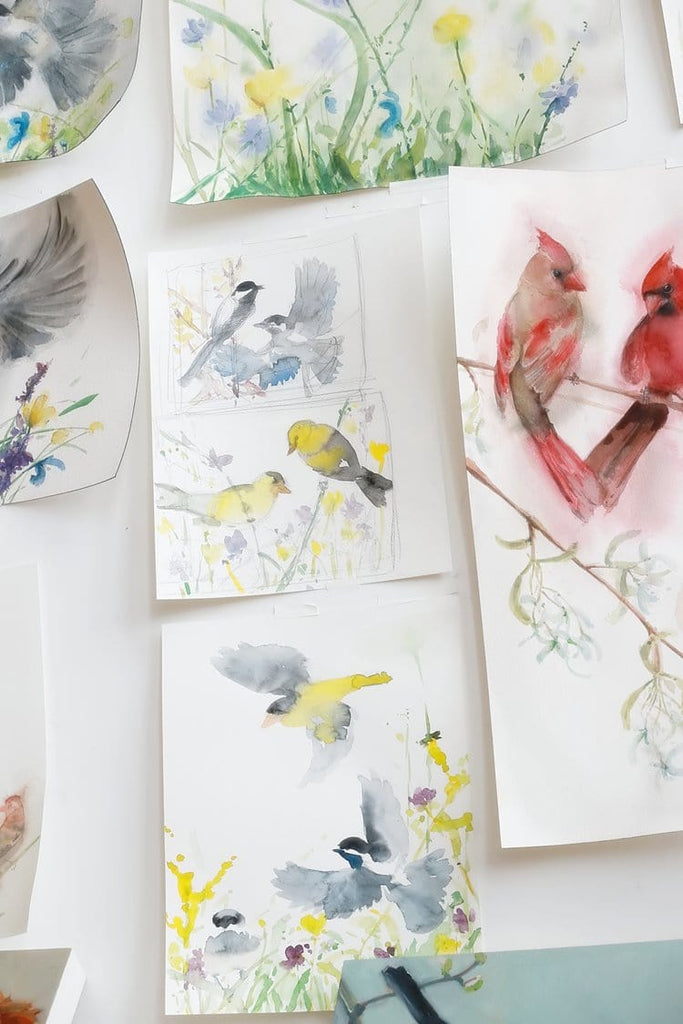 Holly Wach's paintings of original watercolor birds