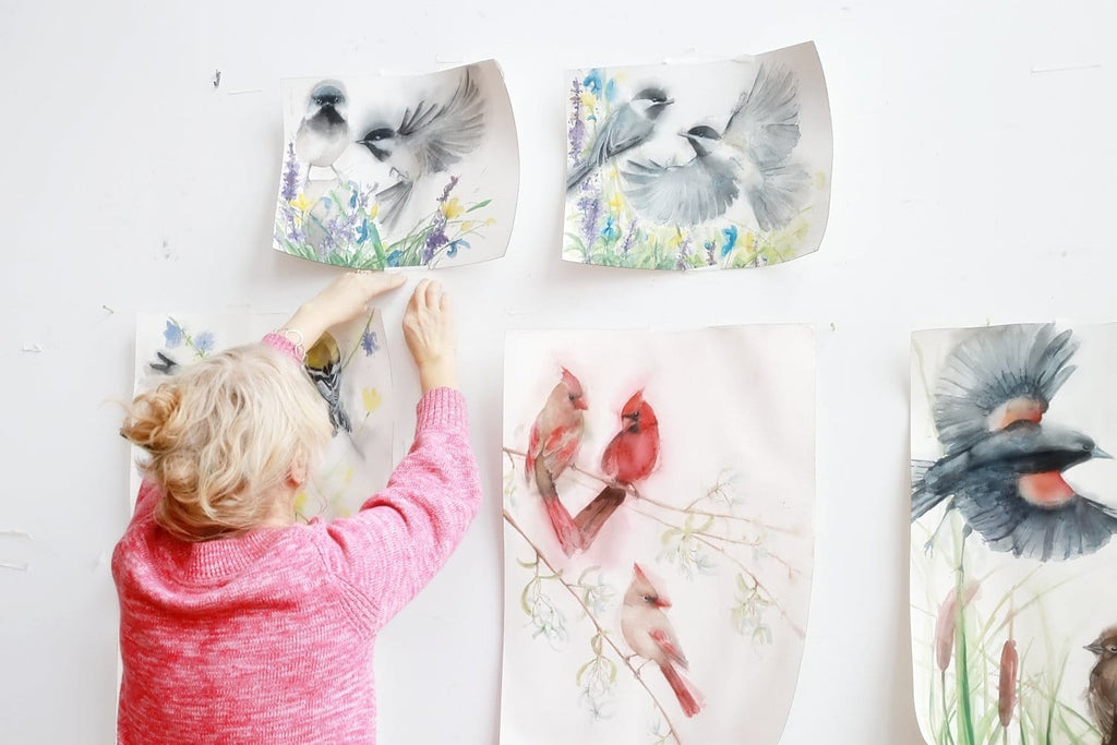 Holly Wach's paintings of original watercolor birds