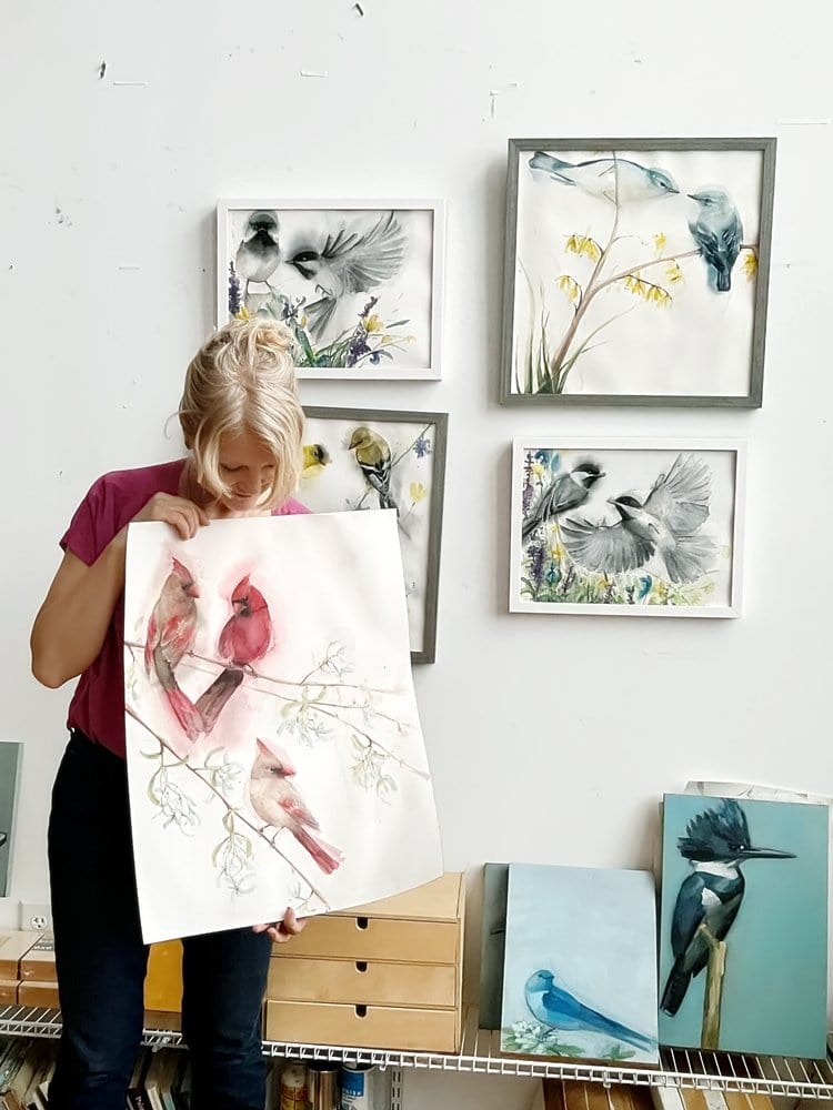 Holly Wach's paintings of original watercolor birds