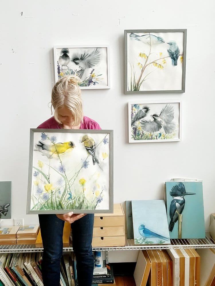 Holly Wach's paintings of original watercolor birds