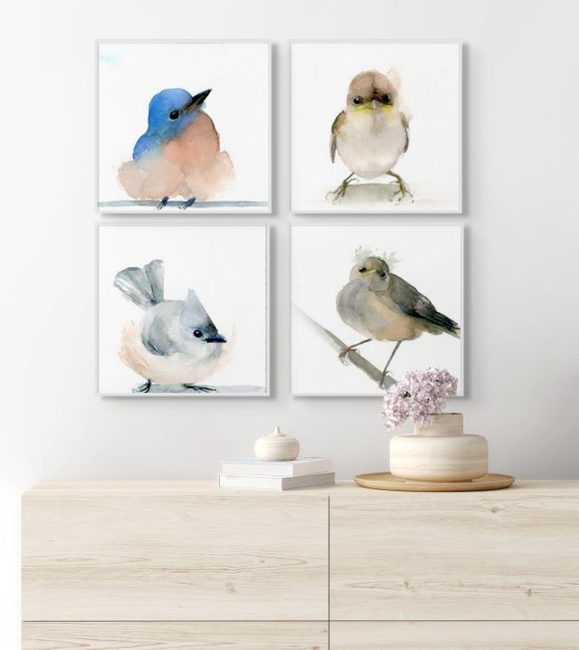 Holly Wach 'Little Wonders' baby bird watercolor prints art gallery wall