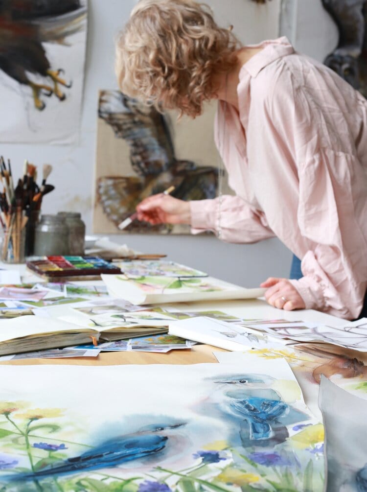 Holly Wach paints original songbird watercolors