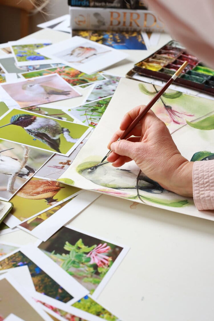 Holly Wach paints an original hummingbird watercolor