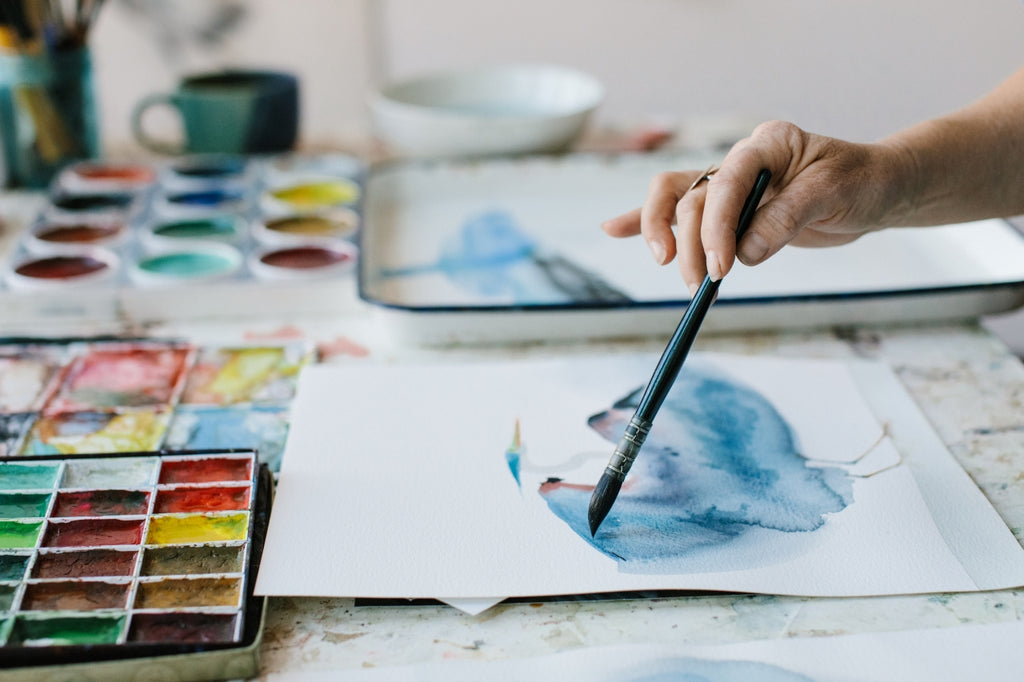 Holly Wach 'Oh, to Fly!' bird watercolor art paints large-format artwork in her studio