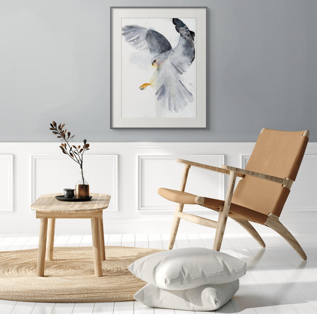 Holly Wach's bird watercolor art painting of a kite flying