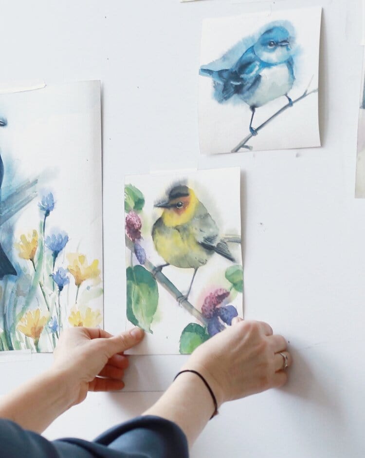 Holly Wach's paintings of original watercolor birds