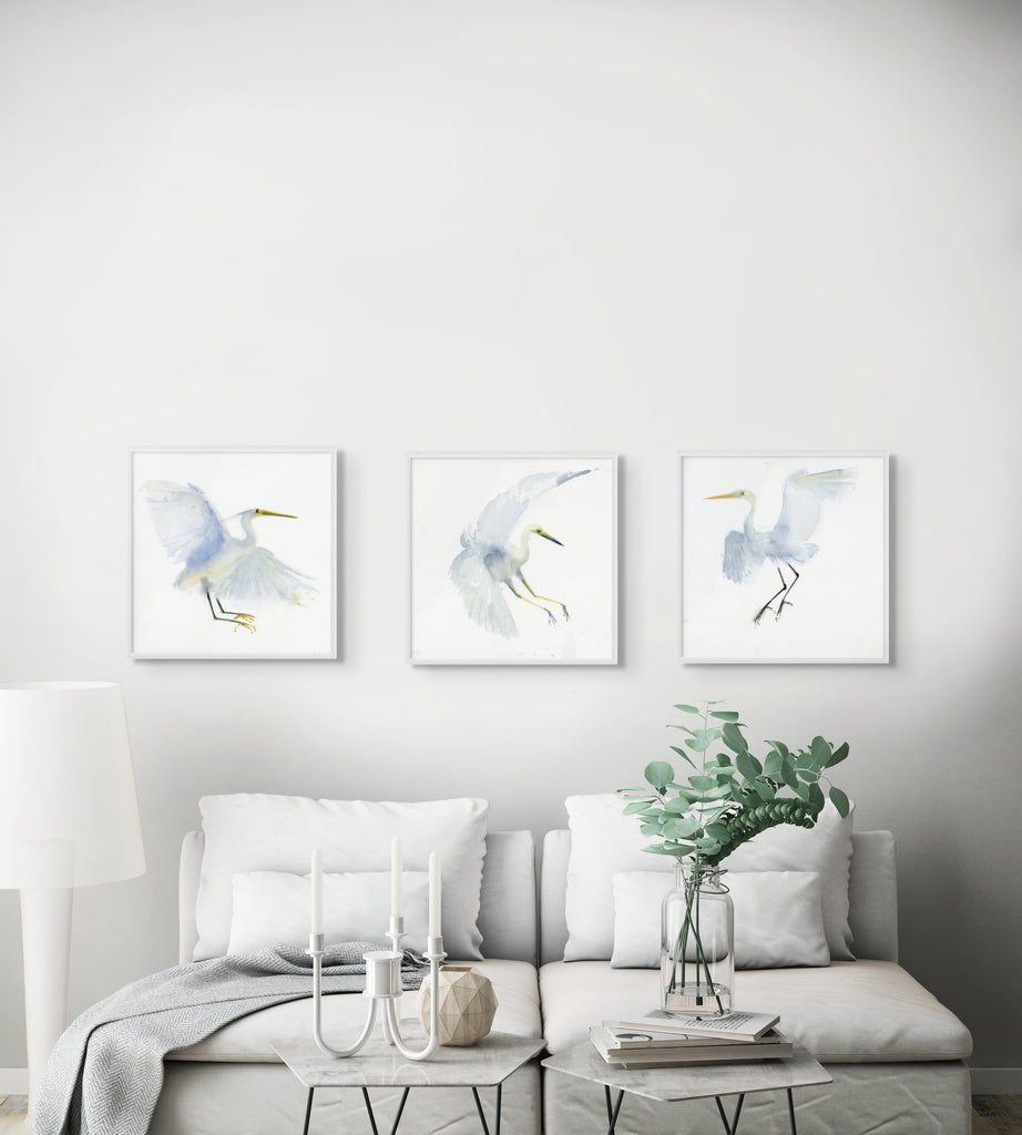 Holly Wach's bird watercolor art painting of Snowy Egrets