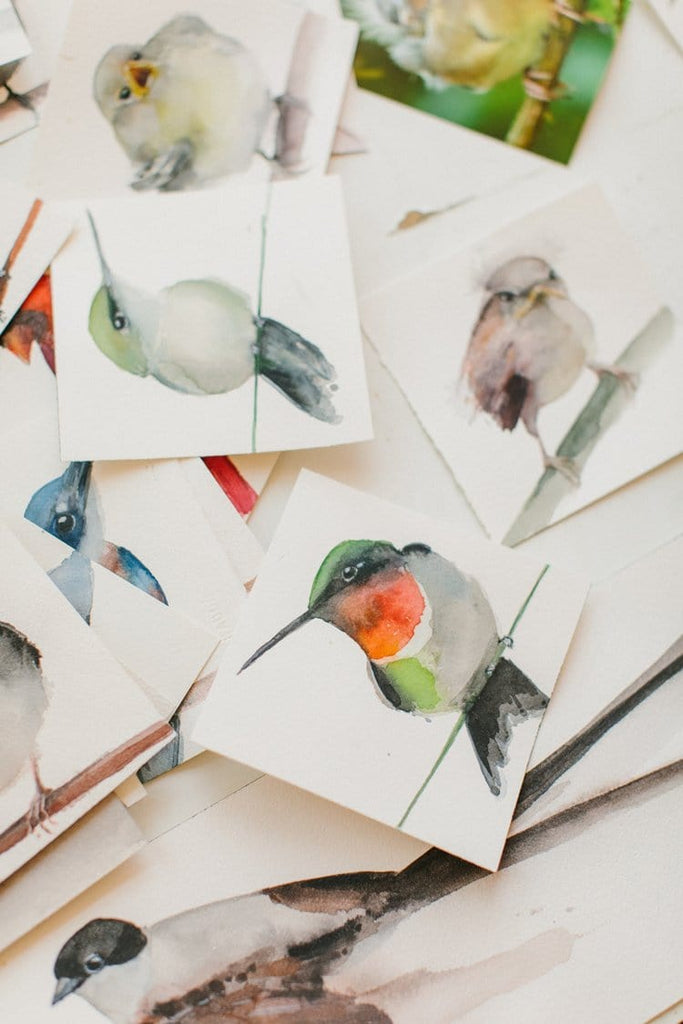 Holly Wach "Little Wonders" baby bird watercolor prints