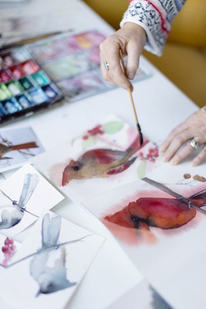 Holly Wach paints original songbird watercolors