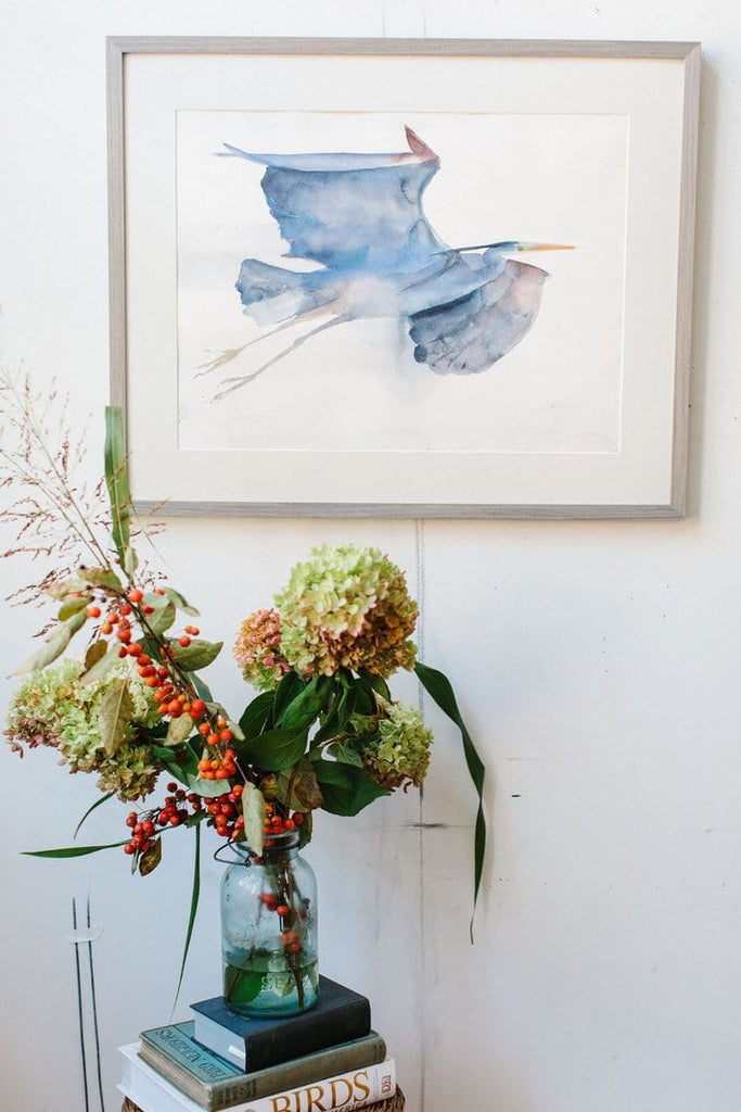 watercolor bird art original painting on a wall