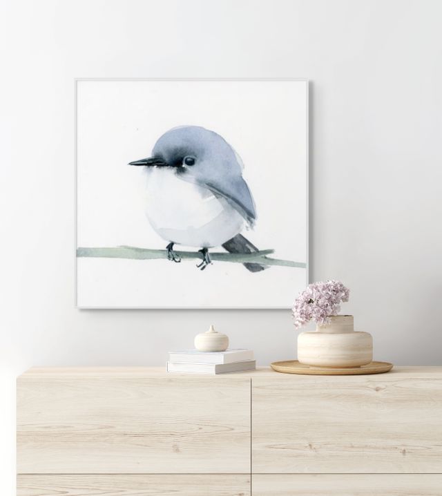 Holly Wach baby bird watercolor prints art artwork on a wall