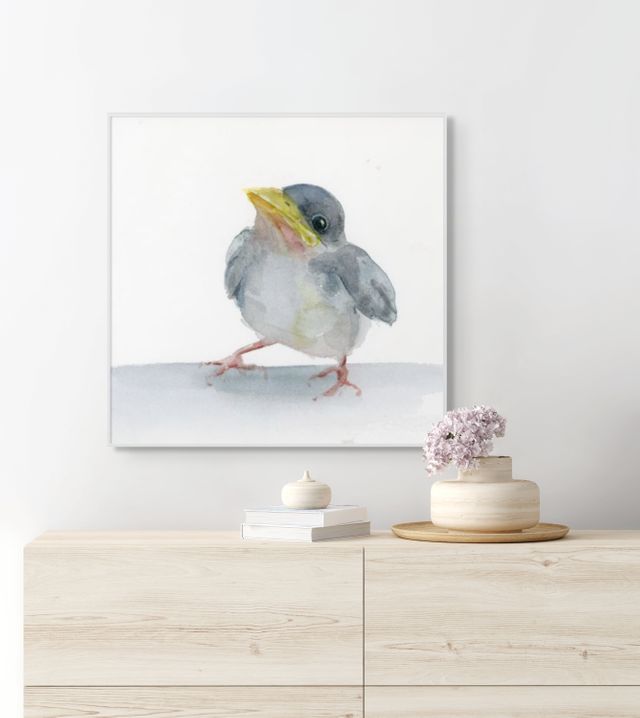 Holly Wach 'Little Wonders' baby bird watercolor prints art on wall