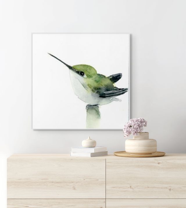 Holly Wach baby bird watercolor prints art artwork on a wall