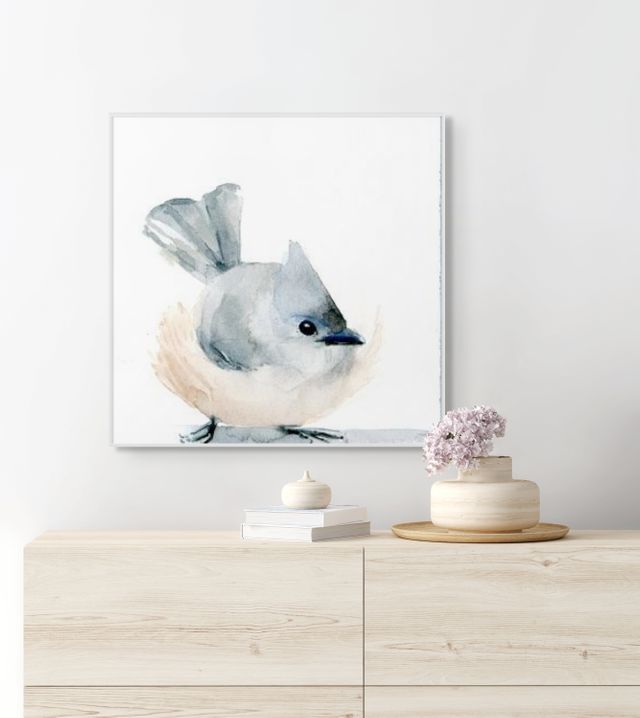 Holly Wach baby bird watercolor prints art artwork on a wall