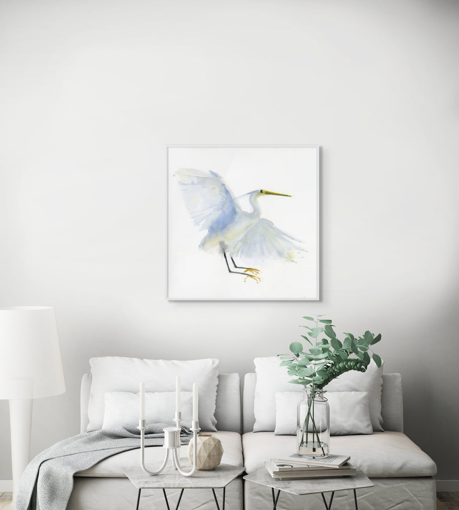 Holly Wach's bird watercolor art painting of Snowy Egret