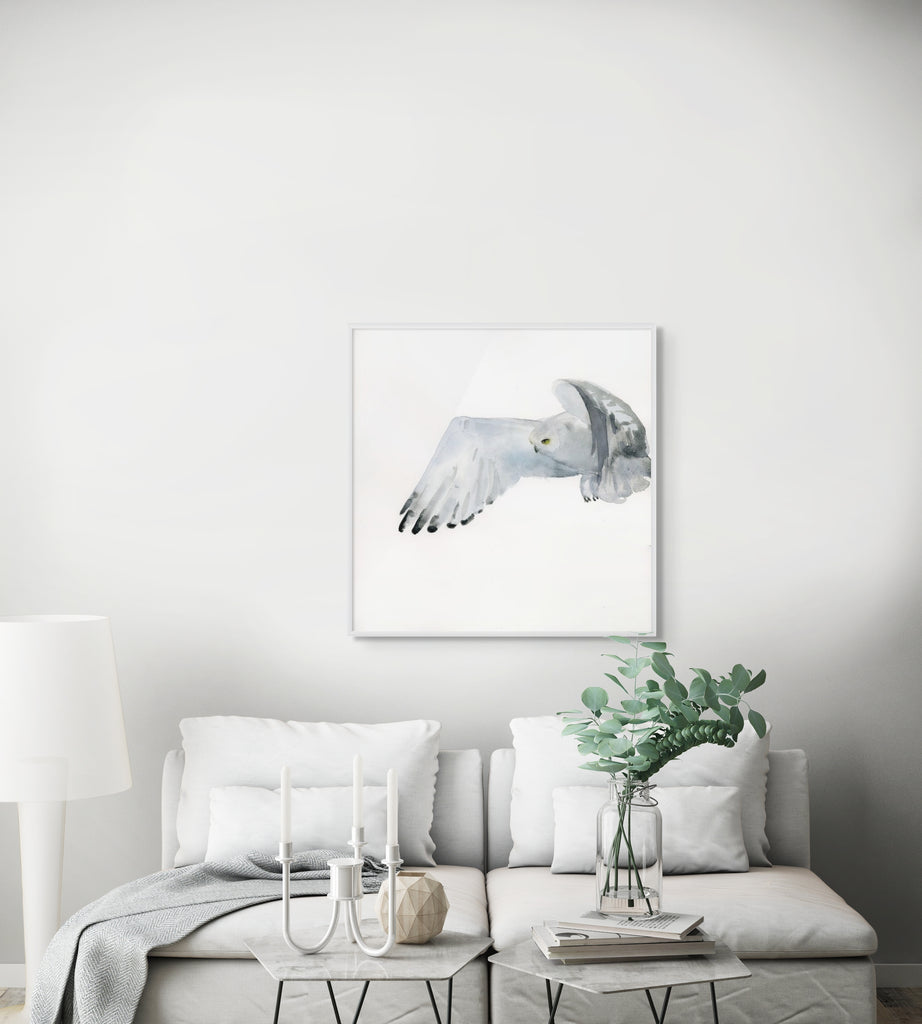Holly Wach's bird watercolor art painting of a snowy owl